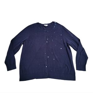 Croft&Barrow Womens Cardigan Sweater Size 2X Button Up Blue Sequin Long Sleeve